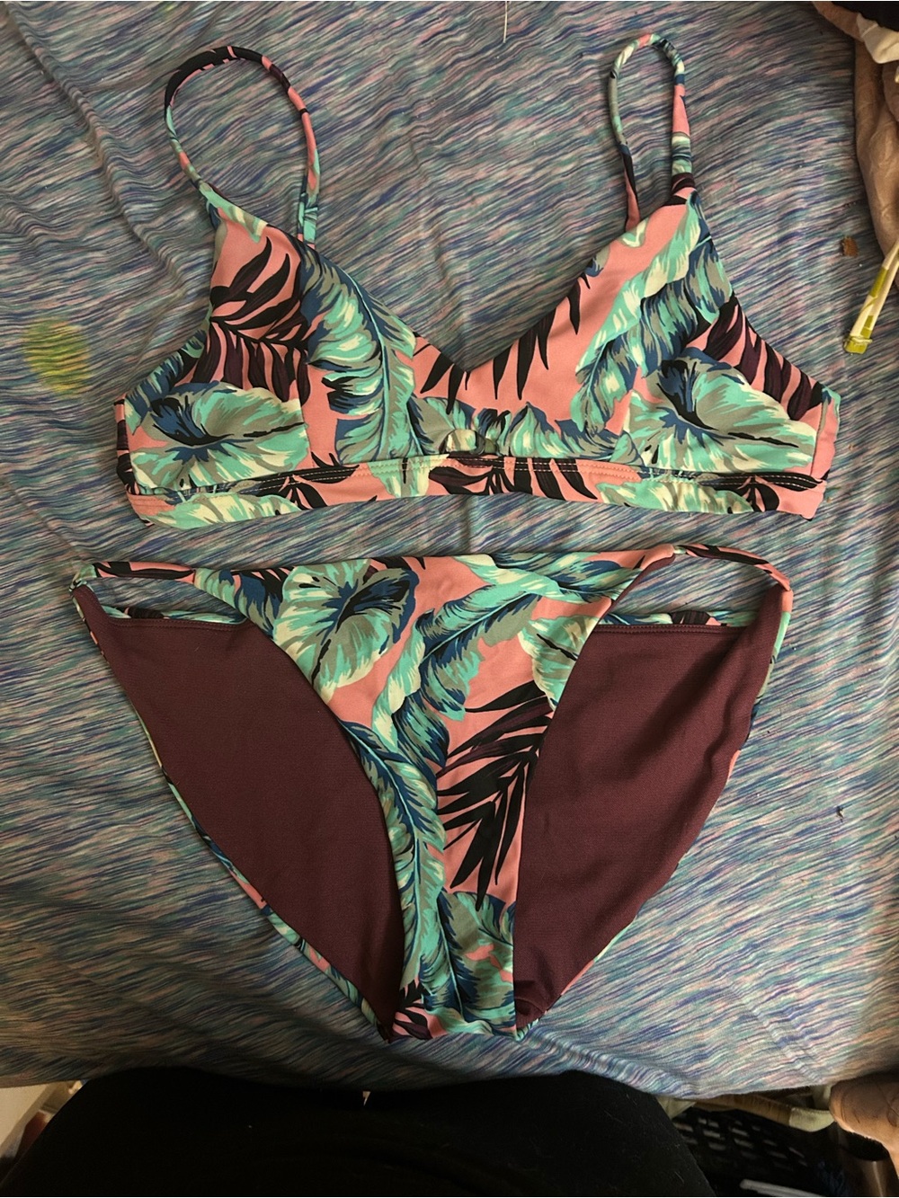 No Boundaries Pink Tropical Leaf Bikini Set